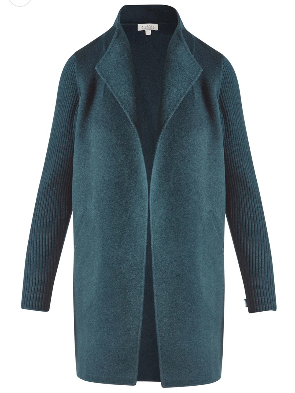 Kinross Cashmere Rib Sleeve Coat in Seapine cashmere wool blend size XL